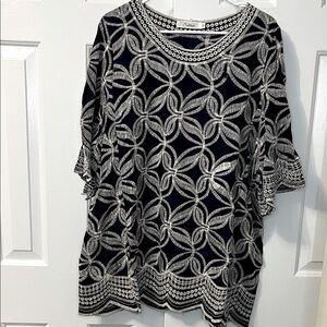 Solitaire Tunic Blouse Navy‎ White Stitching Size 2X
